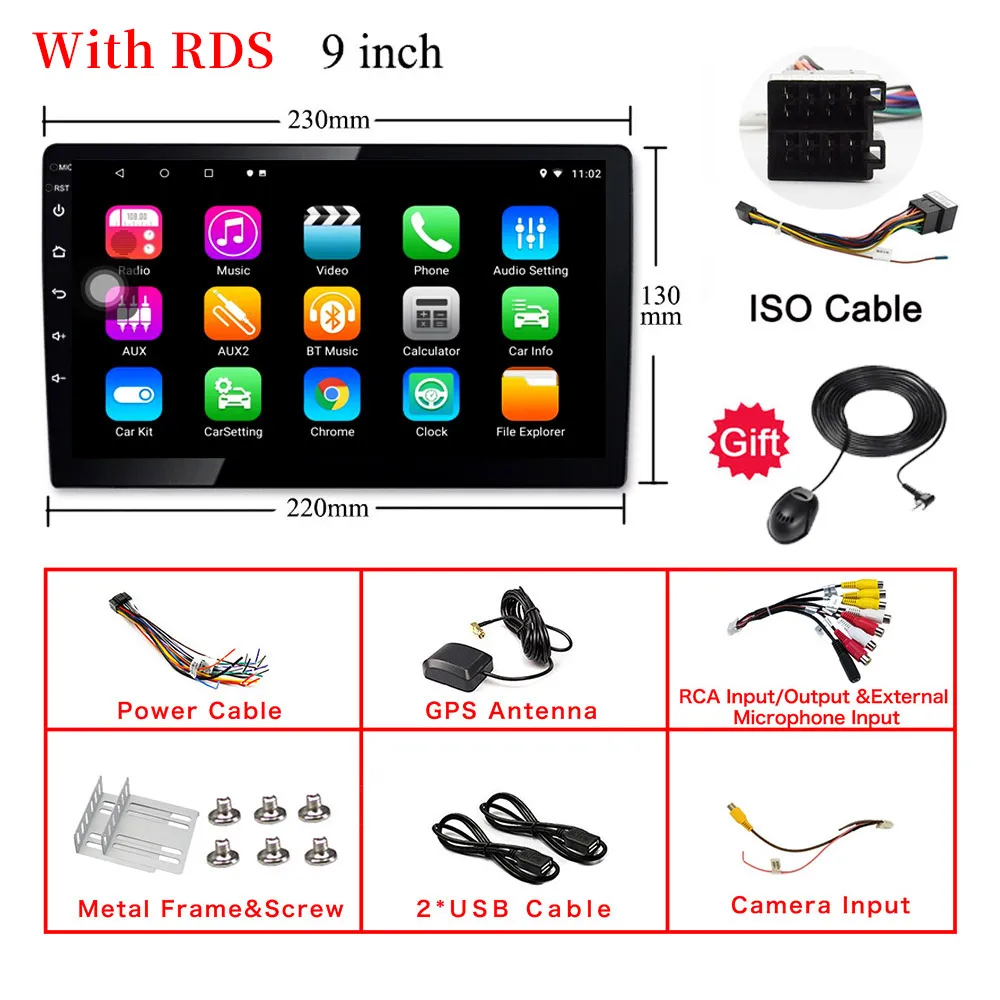 10 дюймов и 9 дюймов OBD радио 2din Android 8,1 Универсальный 1G+ 16G стерео 1024x600 экран gps MirrorLink Bluetooth wifi FM SWC DAB - Цвет: 9 Inch RDS