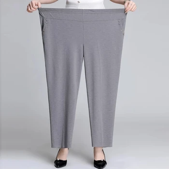 Plus size xl women pants loose high elastic pants middle aged clothing autumn pants loose straight