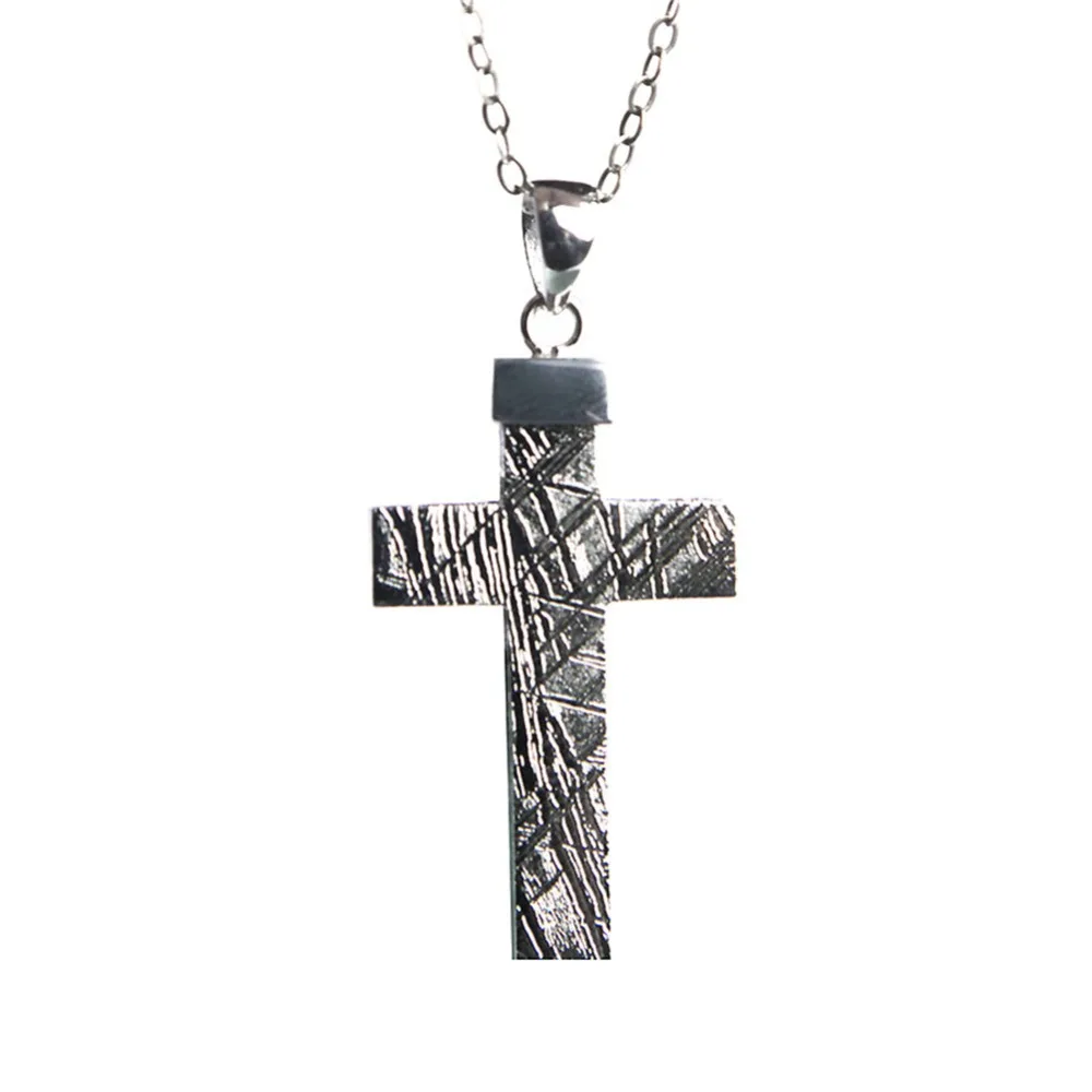 Natural Gibeon Iron Meteorite Cross Shape Necklace (1)
