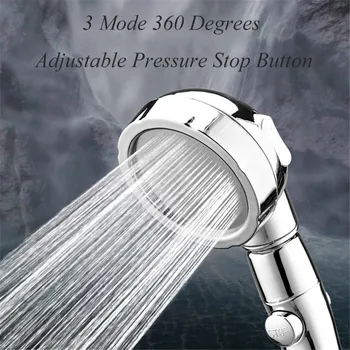 

Amazing Shower Head 3 Mode 360 Degree Rotating Adjustable Pressure Stop Button Bathroom Rain Shower Head douchekop hoge druk 5*