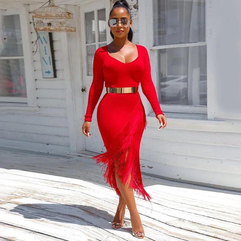 long sleeve red dress casual