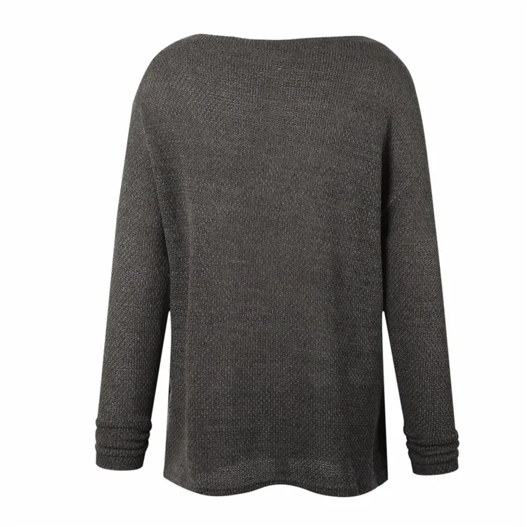 Модный теплый пуловер женский осенне-зимний вязаный свитер с длинными рукавами однотонного цвета Женская Повседневная Свободная кофта Плюс Размер Топ