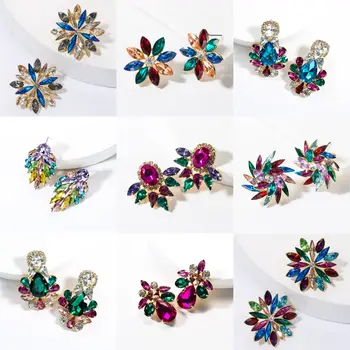 

Dvacaman 2020 Spring Stud Earrings for Women Colorful Crystal Flower Statement Earrings Wedding Bridal Rhinestone Jewelry Gifts