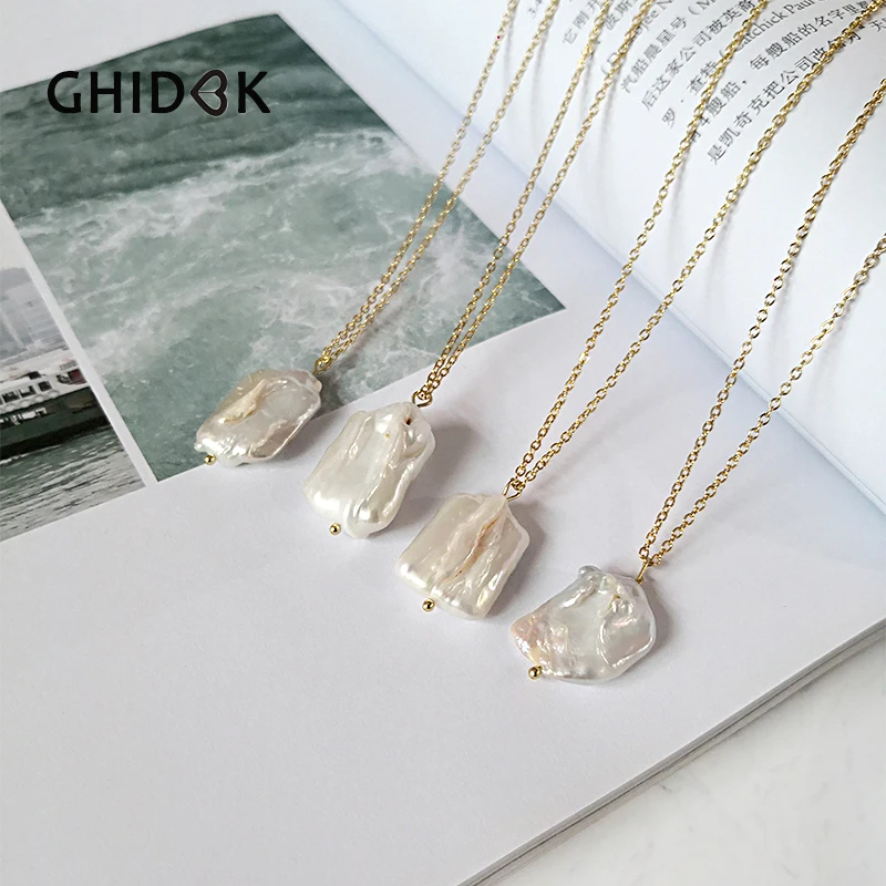

GHIDBK Baroque Freshwater Pearl Pendant Necklaces Flatten Natural Pearl Irregular Chokers 2019 Fashion Gold Delicate Necklace