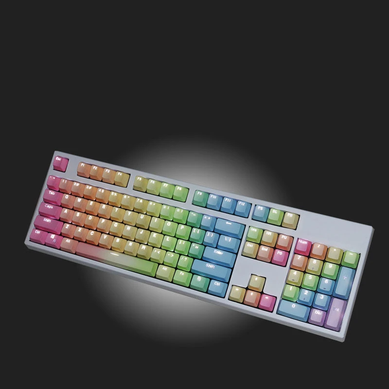 Rainbow Gradient Colors Mechanical Keyboard Keycaps PBT Ergonomic 104 Keys Oil-resistant Replacement Key Caps for Girl Gift