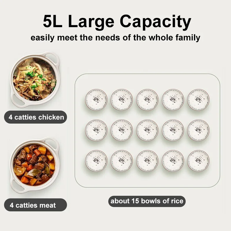 SUPOR Electric Pressure Cooker 5L Multifunctional Rice Cooker Stainless Steel Double Liner Electric Cooker Kitchen Appliance 4