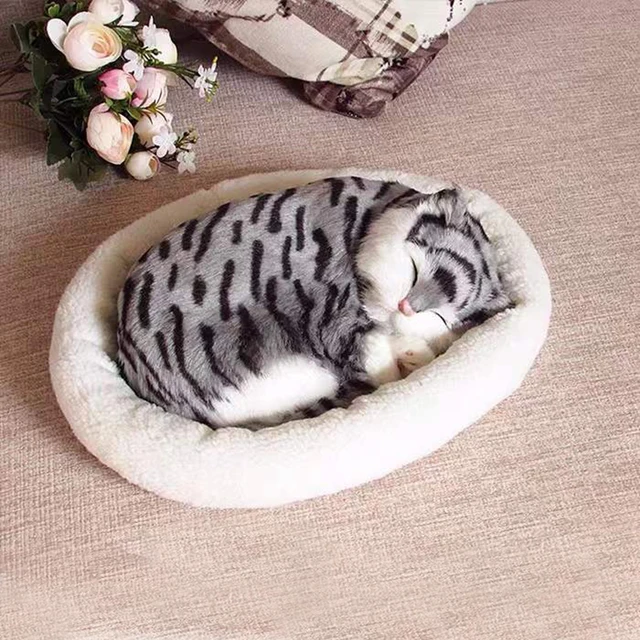 Realistic Sleeping Breathing Cat Dog Plush Kitten Toys Doll With Bed Electronic Companion Pets for Dementia Seniors Adults Kids 5