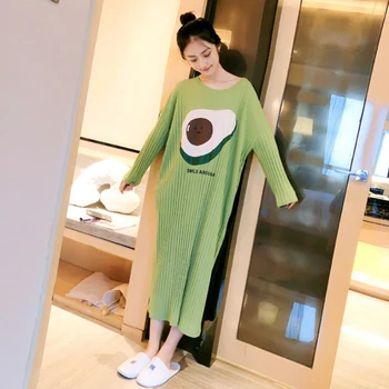 

Sweet Fruit Printed Women Nightdress Fashion New Plus Size Dress Autumn Winter Loose Sleepwear Home Clothes