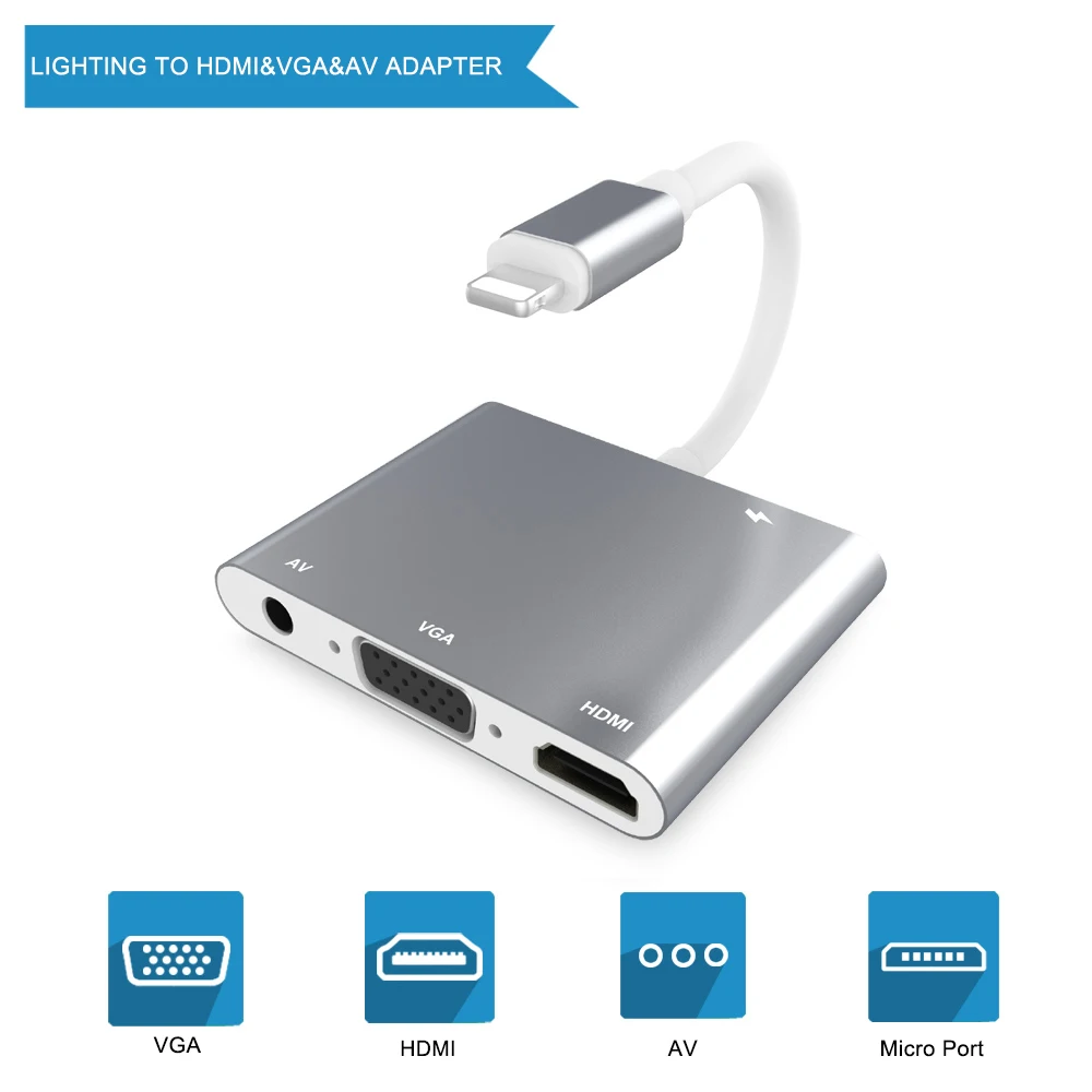 Lightning USB to HDMI HDTV A//V Adapter cable For 8pin iPad iPhone 6S Plus Silver