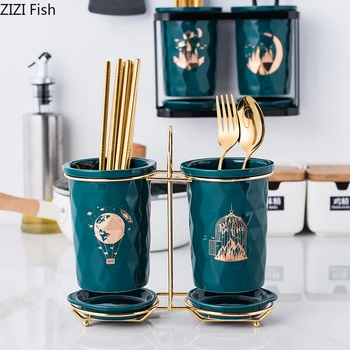 

green Ceramic Chopsticks Storage Rack Chopsticks Barrel Tableware Draining Rack Organizer Storage Box Kitchen Accessories