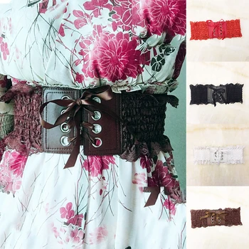

2020 New Elastic Waistband Lace Dress Belt Wide Elastic Stretch Decorative Belt Female Bowknot Weaving PU Waist band