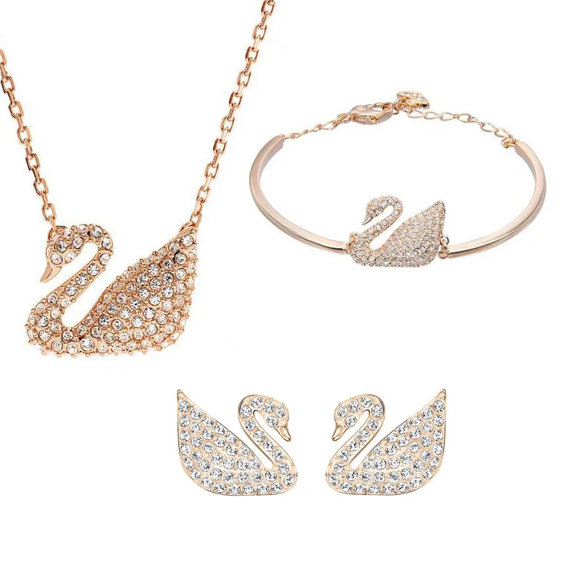 

2019 New Style Fashion Jewelry Swan Earrings Necklace Bracelets Three-piece Set Set 1480