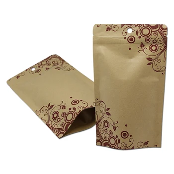 

500pcs/lot Brown Kraft Paper Zip Lock Food Pack Bag Aluminum Foil Compond Stand Up With Storage Hang Hole Zipper Packaging Pouch
