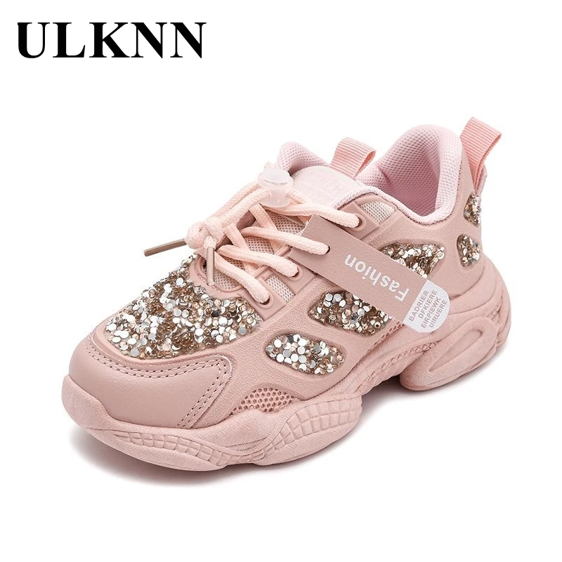 Sports-Shoes Spring ULKNN Girls Sequined Childrens New Pink Kids Size-26-37
