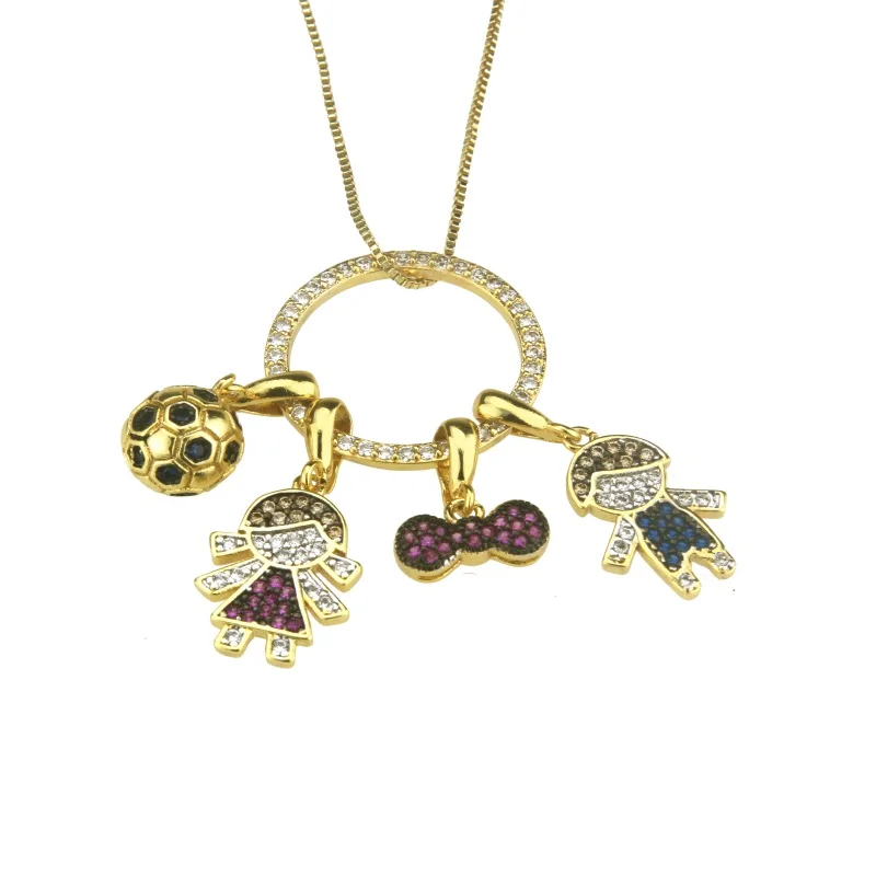 SUNSLL новое Золотое медное ожерелье Красного/синего кубического циркония, предназначенное для женщин, ожерелье, детский ювелирный подарок, ожерелье с подвеской - Metal Color: Gold-color