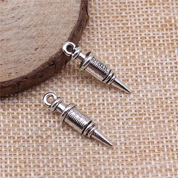 

Wecharms 40pcs 7x25mm Stereo Syringe Charms Pendant DIY Jewelry Findings Antique Silver Color
