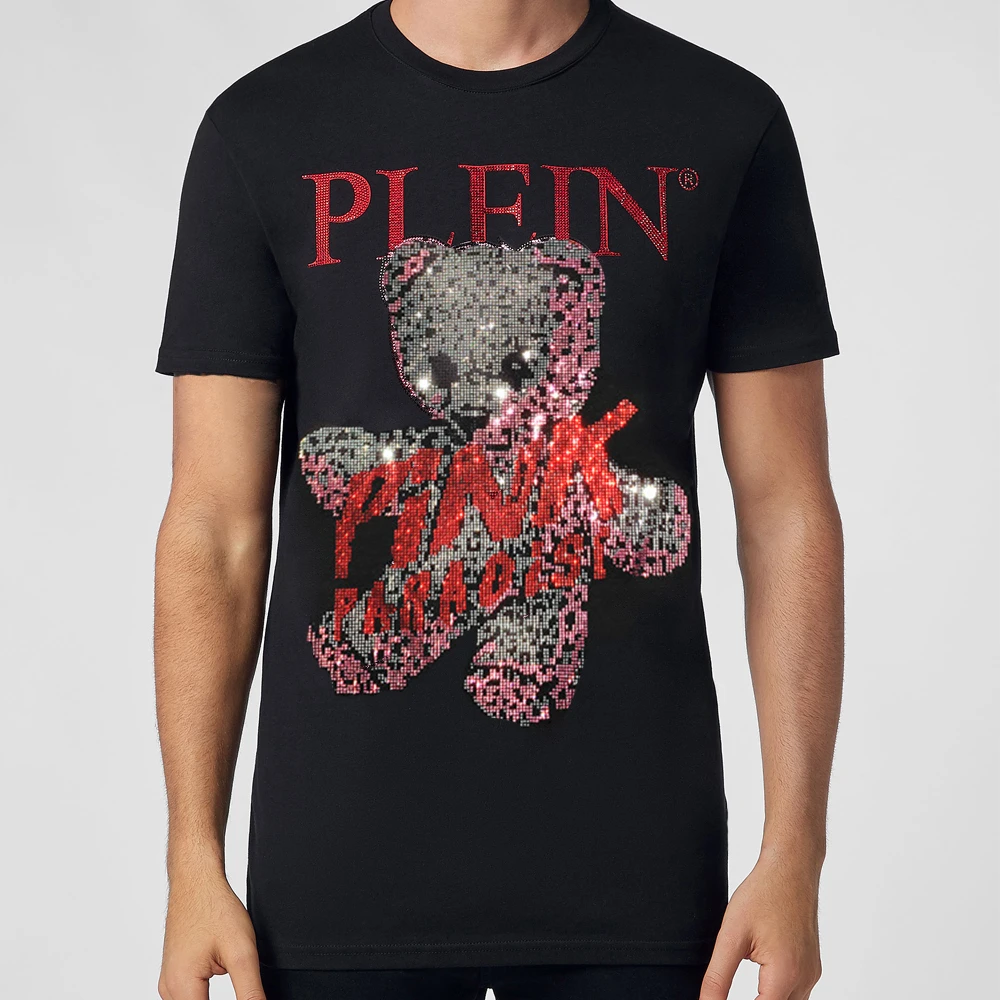 PLEIN BEAR Camiseta Vintage 100% de algodón para hombre, Camiseta con estampado de cristal de talla grande, camiseta de calidad a la moda, PB20211|Camisetas| - AliExpress