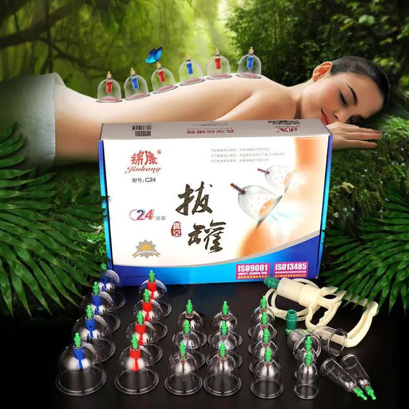 

24 Cups Thicken Vacuum Cans Chinese Magnetic Massage Jars Cupping Suction Cup Acupuncture Massager Relax Therapy Vacuum Cupping