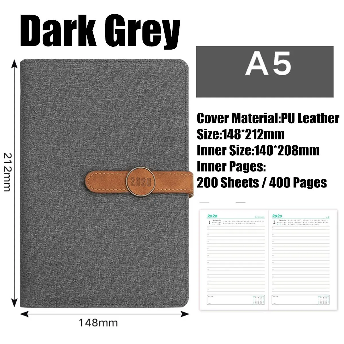 A5 Soft Cover Spiral Ring Planner Notebook Agenda Hardcover Notebook Weekly Schedule Leather Agenda Diary Notebook - Цвет: Темно-серый