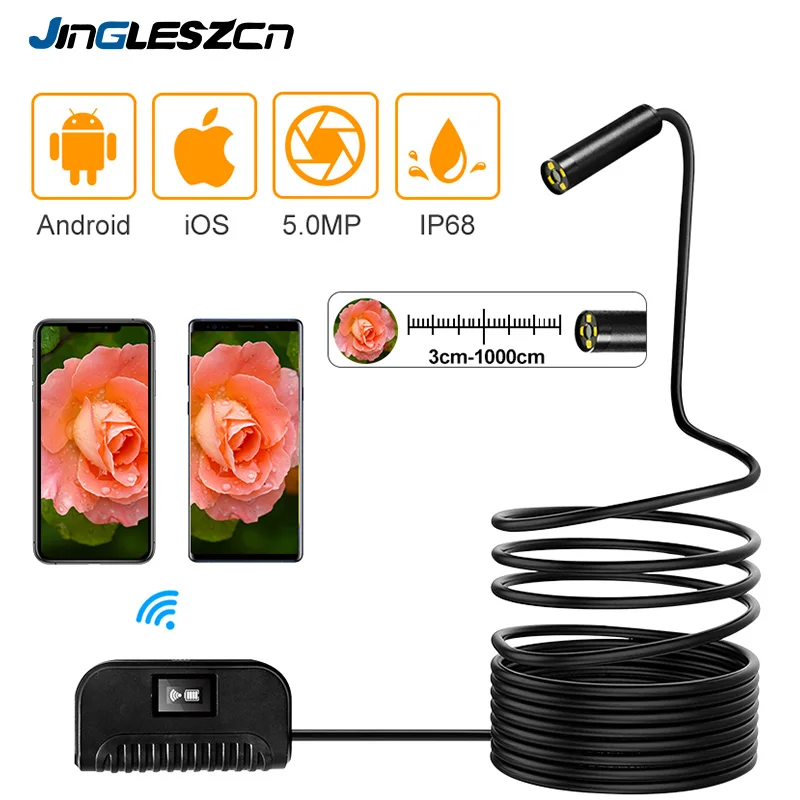 Price Newest 5.0MP WiFi Endoscope Camera IP68 1944P HD Inspection Camera Snake Semi Rigid For Android iPhone IOS Endoscope