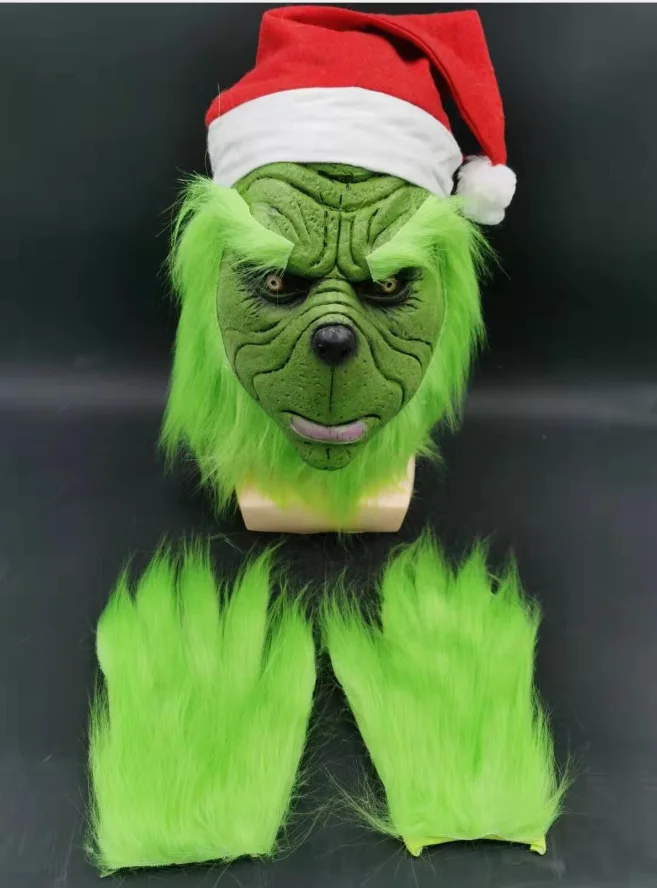 Mask and gloves Grinch костюмы как Grinch украли Рождество косплей костюм для мужчин/wo мужчин взрослых топ брюки одежда с рисунком маски - Цвет: Mask and gloves