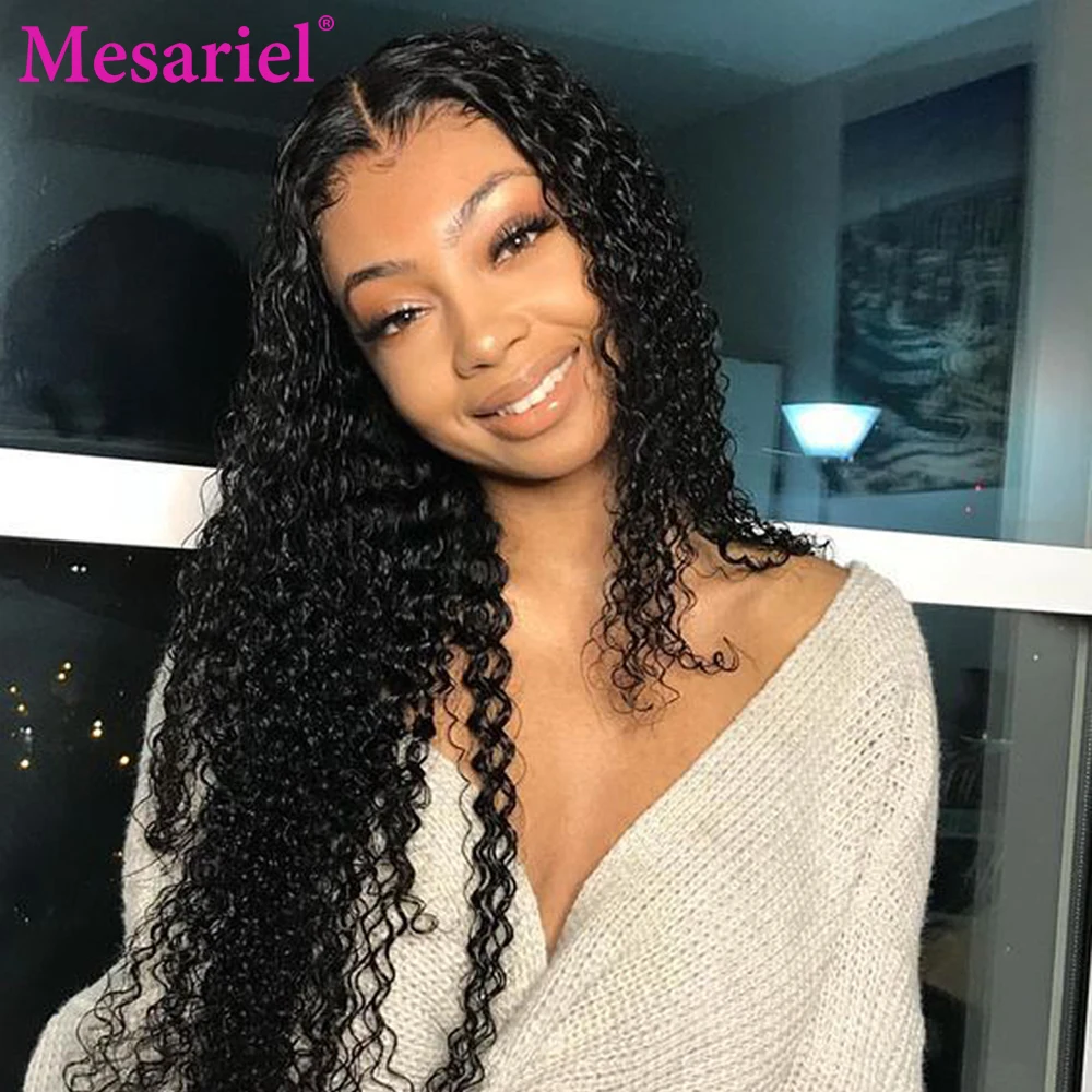Mesariel 4x4 Human Hair Wigs Brazilian Deep Wave Lace Closure 150% M Pre-plucked Hairline With Baby Remy | Шиньоны и парики