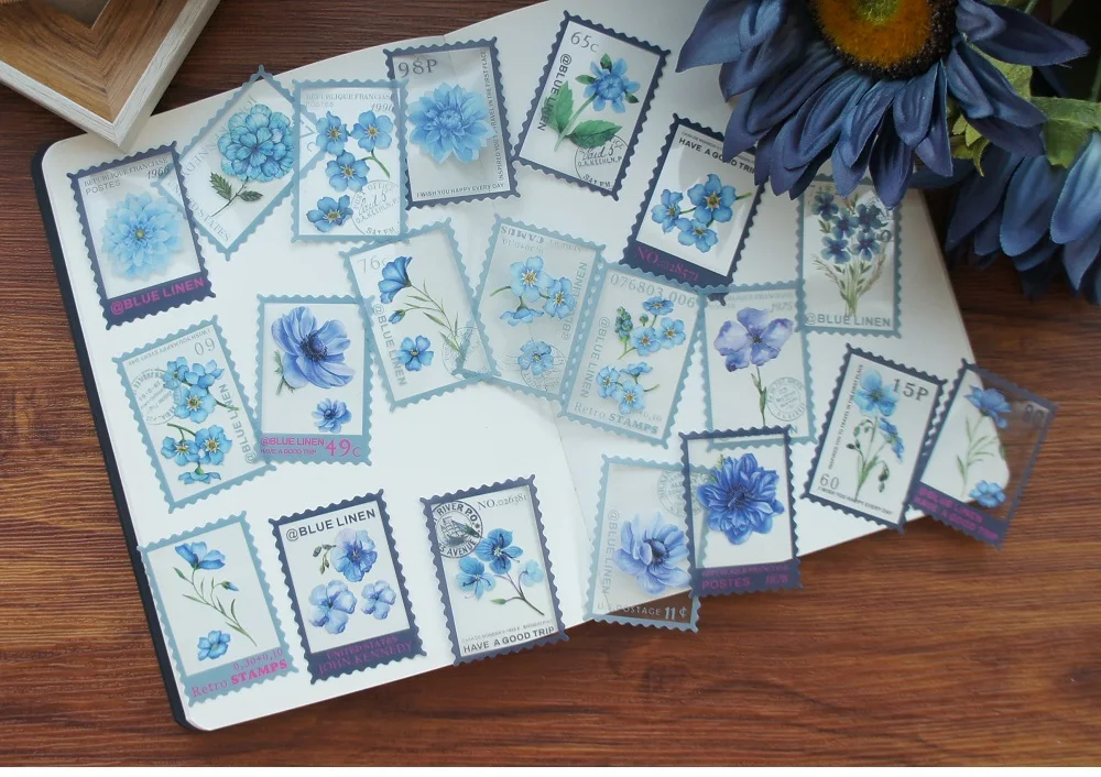 38pcs Stamp Design Night Blue Flower Transparent Sticker Scrapbooking DIY Gift Packing Label Gift Decor Tag