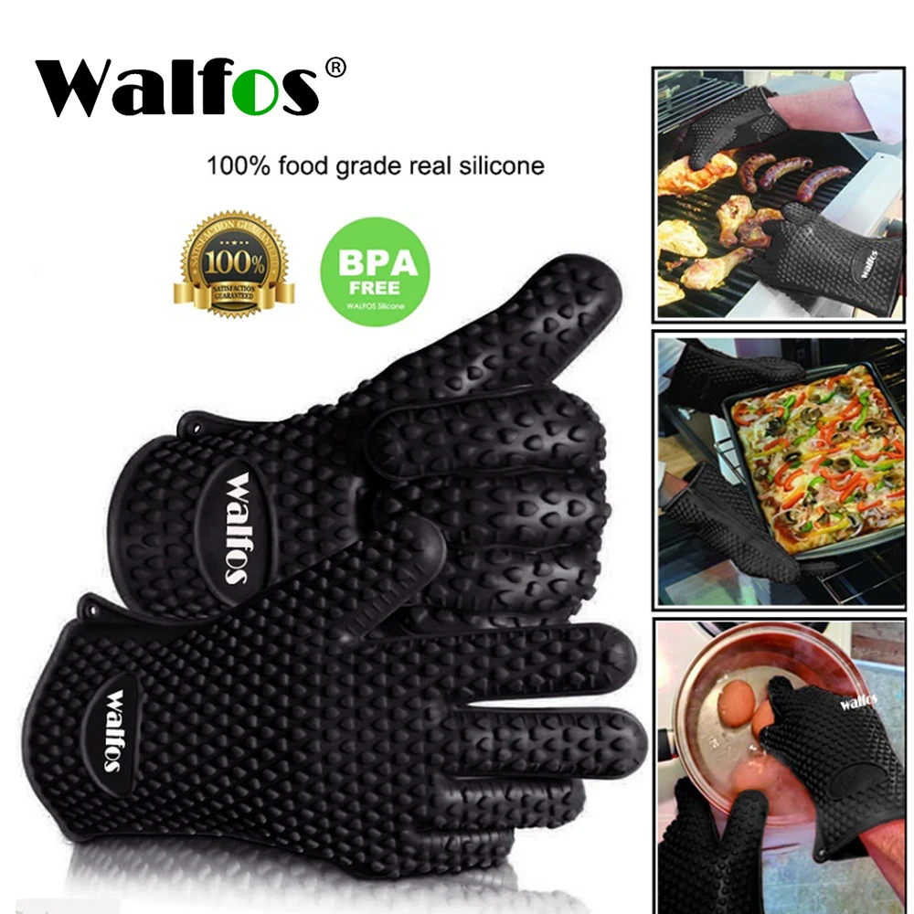 Walfos Silicone Oven Kitchen Glove Heat Resistant Thick Cooking BBQ Grill Glove Oven Mitts Kitchen Gadgets Accessories