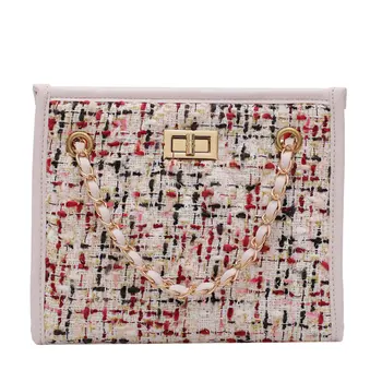 

Elegant Female Chain Tote Bag 2019 Winter Fashion New High Quality Woolen Women's Designer Handbag Contrast color Shoulder Messenger Bag