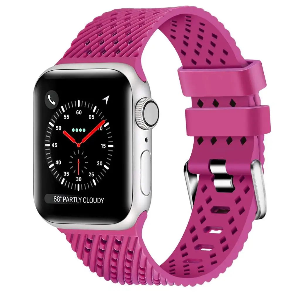 Pink Силиконовый ремешок для Apple watch 5 ремешок 44 мм 40 мм iwatch ремешок 38 мм 42 мм ромбический узор ремешок для часов Браслет Apple watch 4 3 2 1 38 - Цвет ремешка: Pink