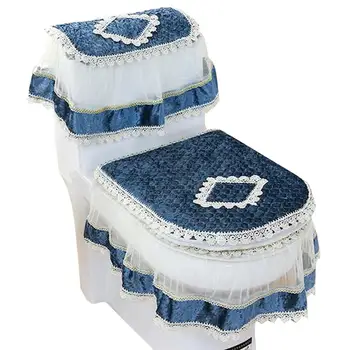 

3-Piece European Style Plush Bathroom Toilet Decor Tank Cover Cushion Toilet Seat Cover Pads Set