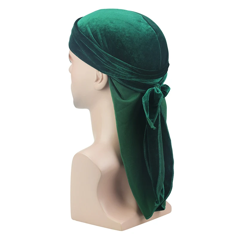 Унисекс дышащая бархатная тюрбан шляпа Durag парики ДУ тюрбан Кепка chemo с длинным шлейфом для девочек на пиратская шляпа Для мужчин wo Для мужчин женские аксессуары для волос - Цвет: Зеленый
