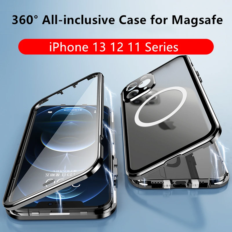 apple magsafe Case for Magsafe Compatible with iPhone 13 12 Pro Max 360° Full Body Protection aluminium alloy Glass Magnetic Circle Back Cover apple mag safe charger