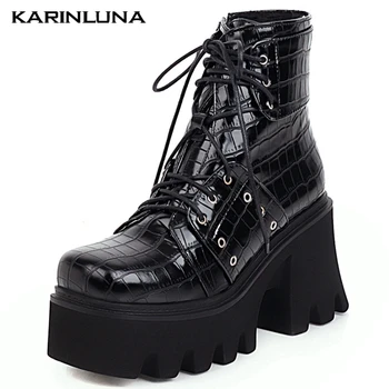 

Karinluna New Large Sizes 44 Fashion Platform Brand Design Winter Shoes Shoelaces Motorcycles Ankle Boots Women