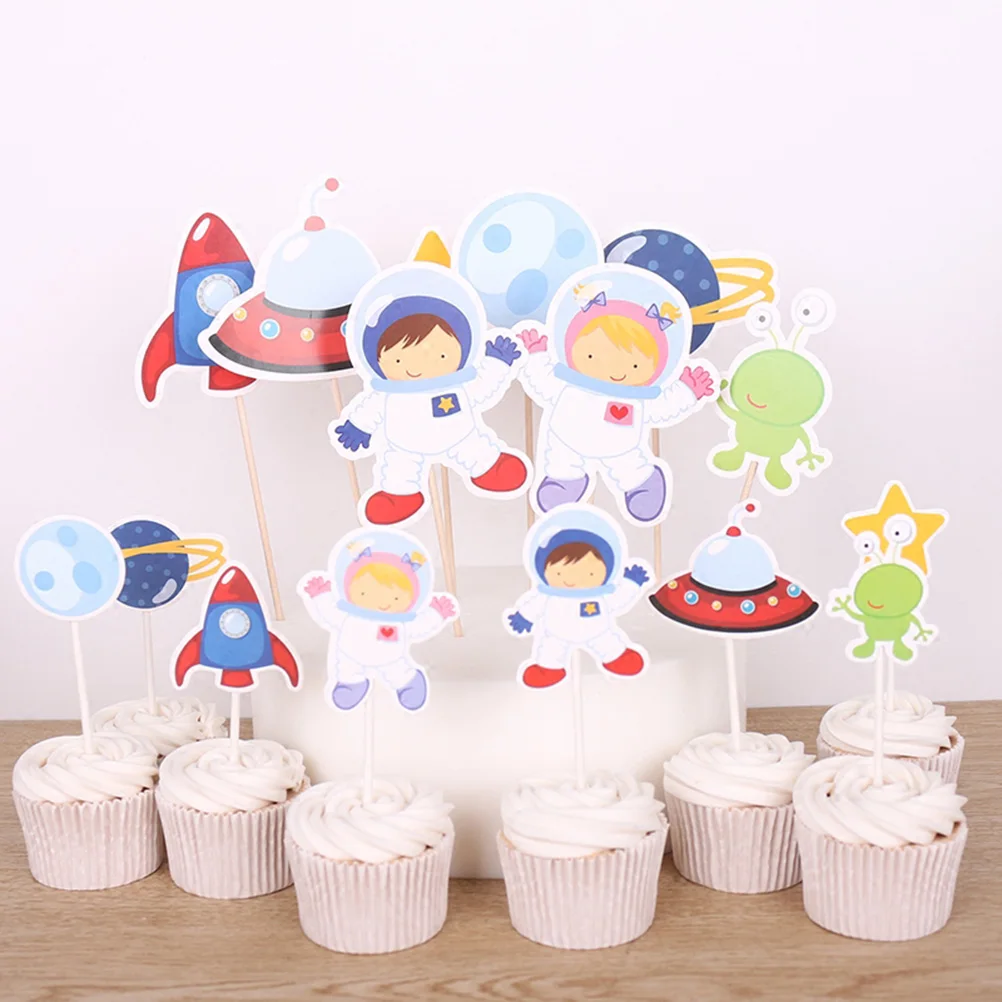 

16pcs Space Star Astronaut Planet Cake Insert Cards for Baby Shower Kids Birthday Party