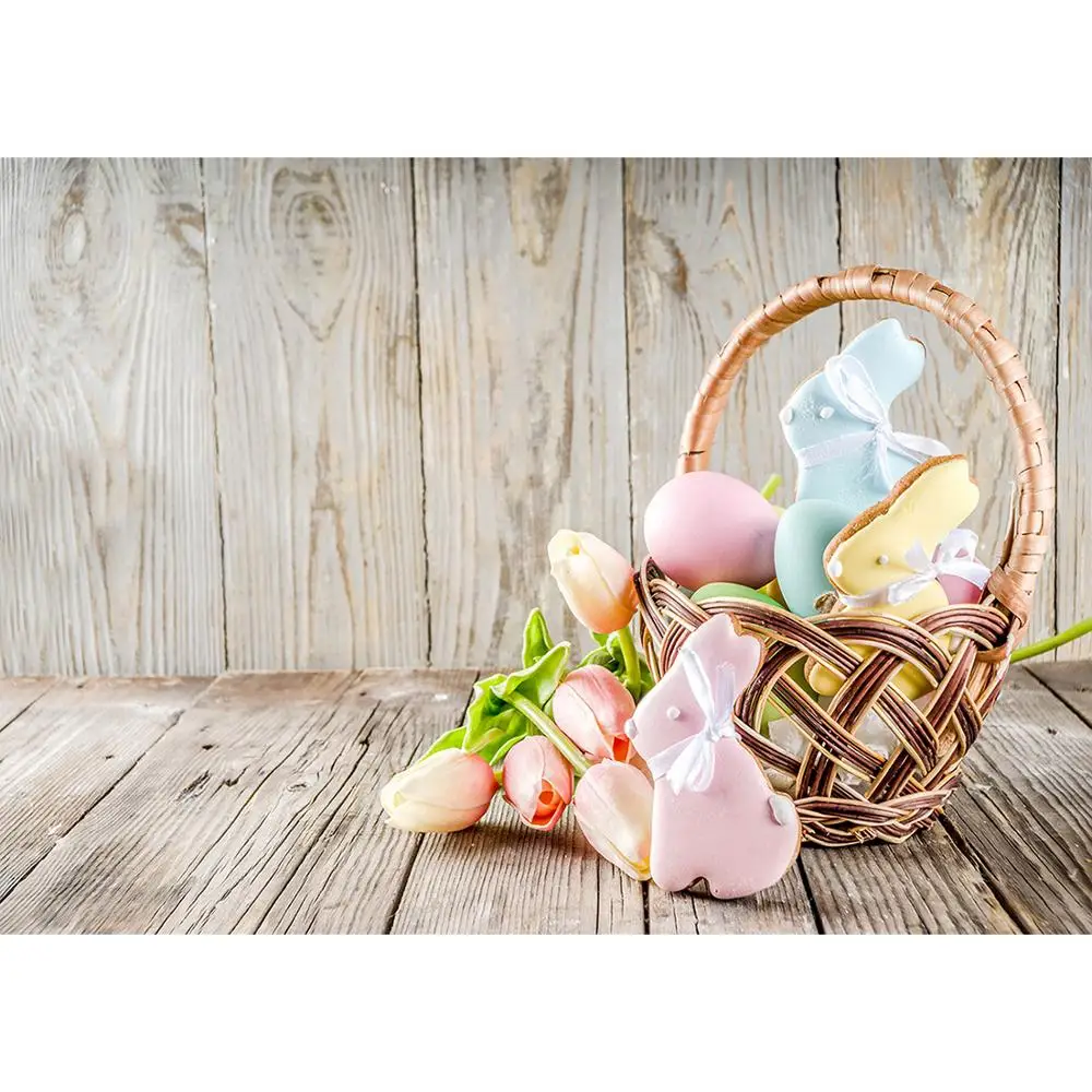 12X8FT-Children Wood Wall Flower Photography Backdrops Easter Eggs Photo Studio Background 