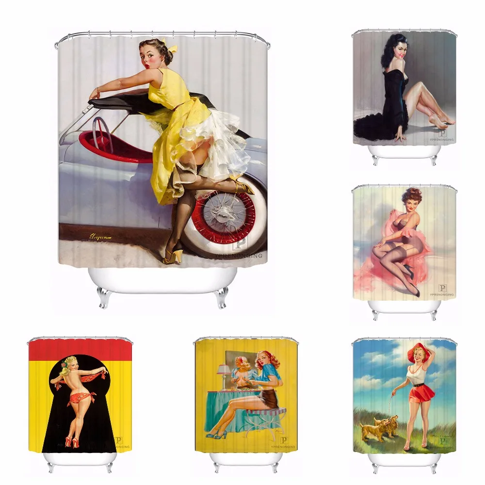 

Bath Curtain For Bathroom Custom Pin Up Gril with Car Home Decor Shower Curtain Waterproof Fabric Hooks #180417-01-65