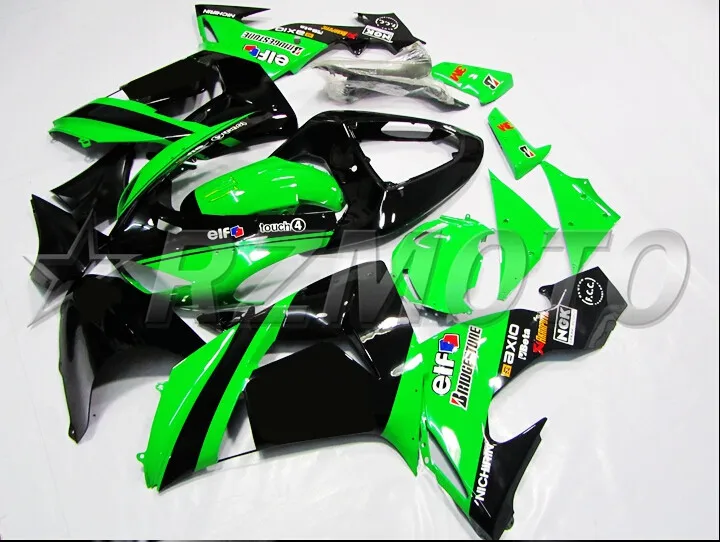4 бесплатных подарка, новинка,, ABS полный обтекатель, набор, пригодный для Kawasaki Ninja ZX-10R ZX10R 2006 2007 06 07 обтекатели, набор, черный и зеленый