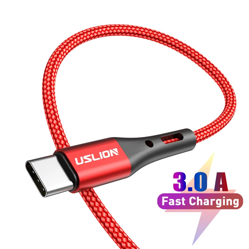 USLION 3A usb type C кабель для передачи данных для samsung Galaxy S10 S9 S8 Xiaomi Redmi Note 7 huawei P20 Быстрая зарядка зарядные устройства для мобильных телефонов - Цвет: Red