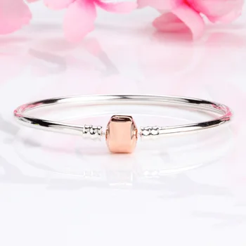 

Authentic 925 Sterling Silver Pan Bracelet New Classic Versatile Rose Gold Button Base Bracelet Fit Charm Women Jewelry