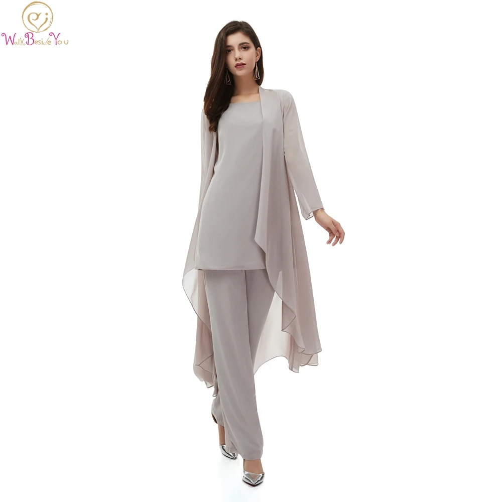 2019 Grijs vrouwen 3 pieces Ruches Chiffon Moeder van De Bruid Jurk broek pak Lange Mouwen met jacket outfit voor bruiloft bruidegom 2019 Grijs vrouwen 3 pieces Ruches Chiffon Moeder van De Bruid Jurk broek pak Lange Mouwen met jacket outfit voor bruiloft bruidegom