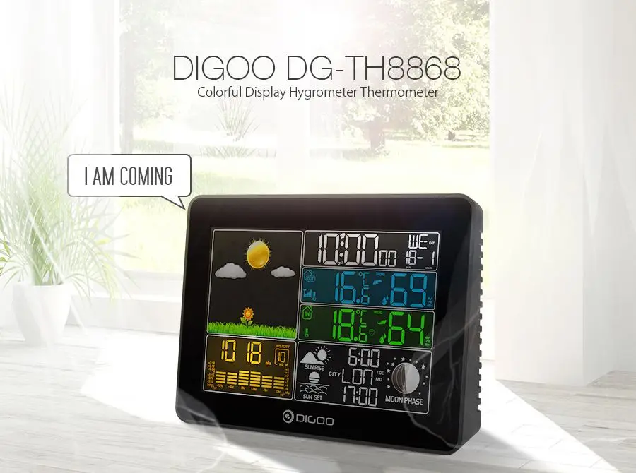 Digoo DG-TH8868 Wireless Full-Color Screen Digital USB Outdoor Barometric Pressure Weather Station Hygrometer Thermometer Forecast Sensor Clock
