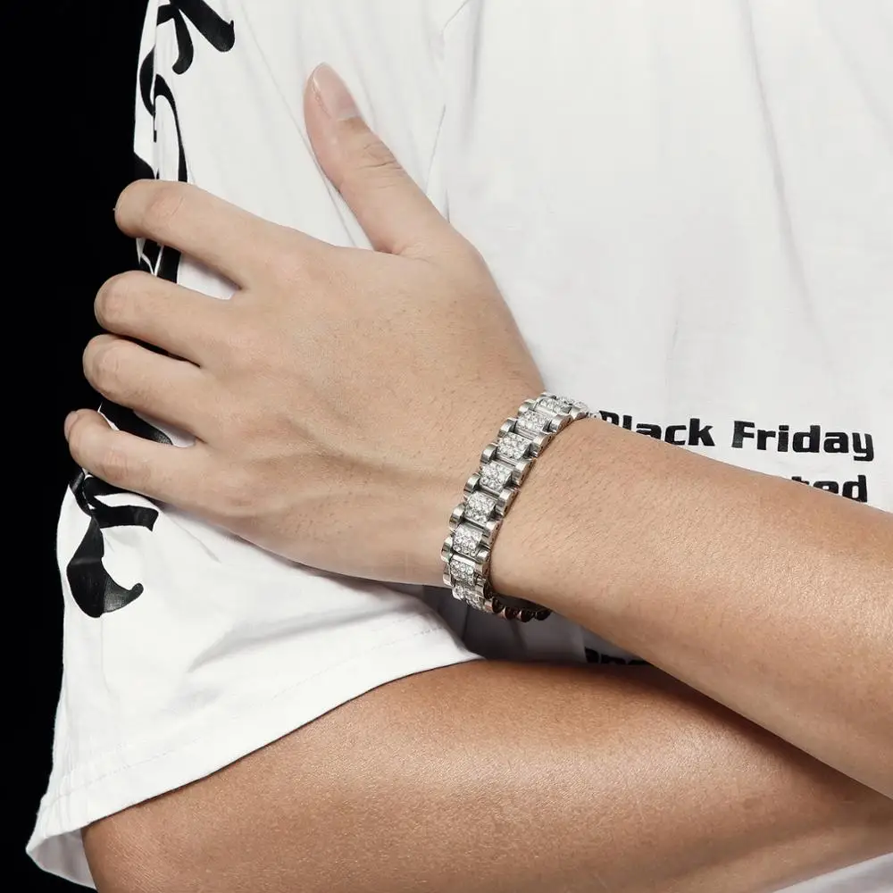 High Quality Zircon-Studded Men Hip Hop Bracelet Titanium Steel