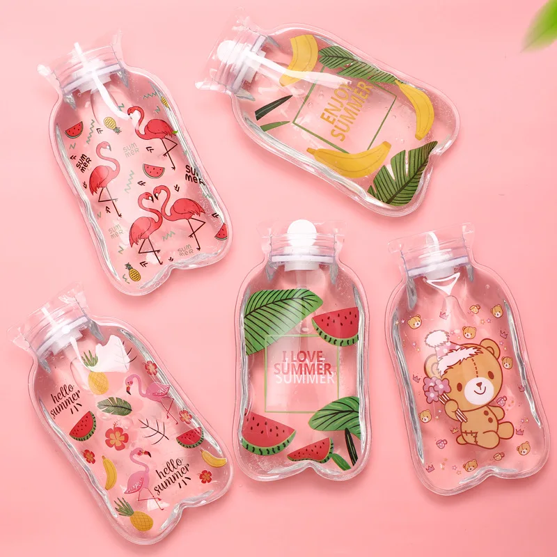 

1PCs Portable Transparent Hot Water Bottle Warm Belly Treasure Cartoon Hand Warmer Filled Mini Explosion-proof Hot Water Bags