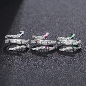 

Kakany Quality Fashion Top Cubic Zirconia Multilayer Circle Green Red Blue Blue Eye Silver Snake Ring Monaco Jewelry Woman