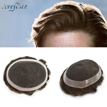 

French Lace With NPU Men Toupee Hair System Natural Color Indian Human Hair Wig For Males Remy Replacement Avejoice