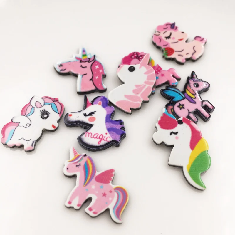 Kawaii Красочные смешанные различные мини Единорог плоская задняя акриловая