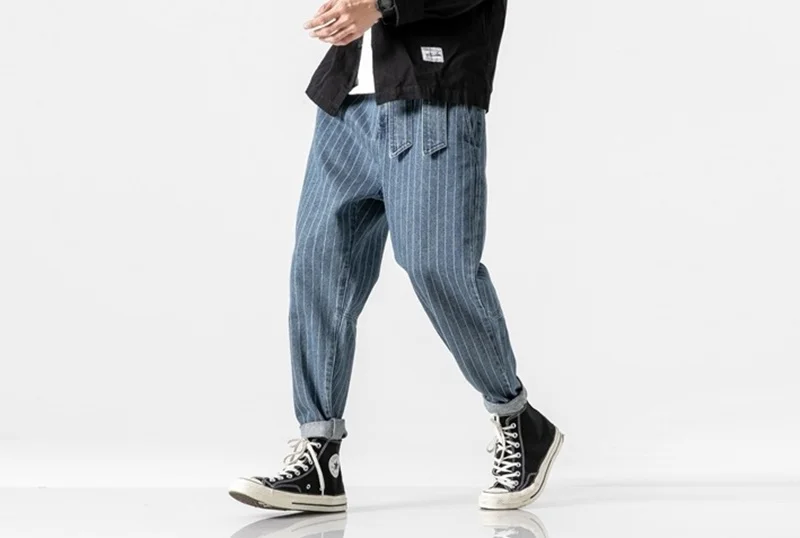 Полосатые джинсовые шаровары осенние штаны в китайском стиле мужские однотонные спортивные штаны мужские свободные штаны оверсайз для мужчин KK3234