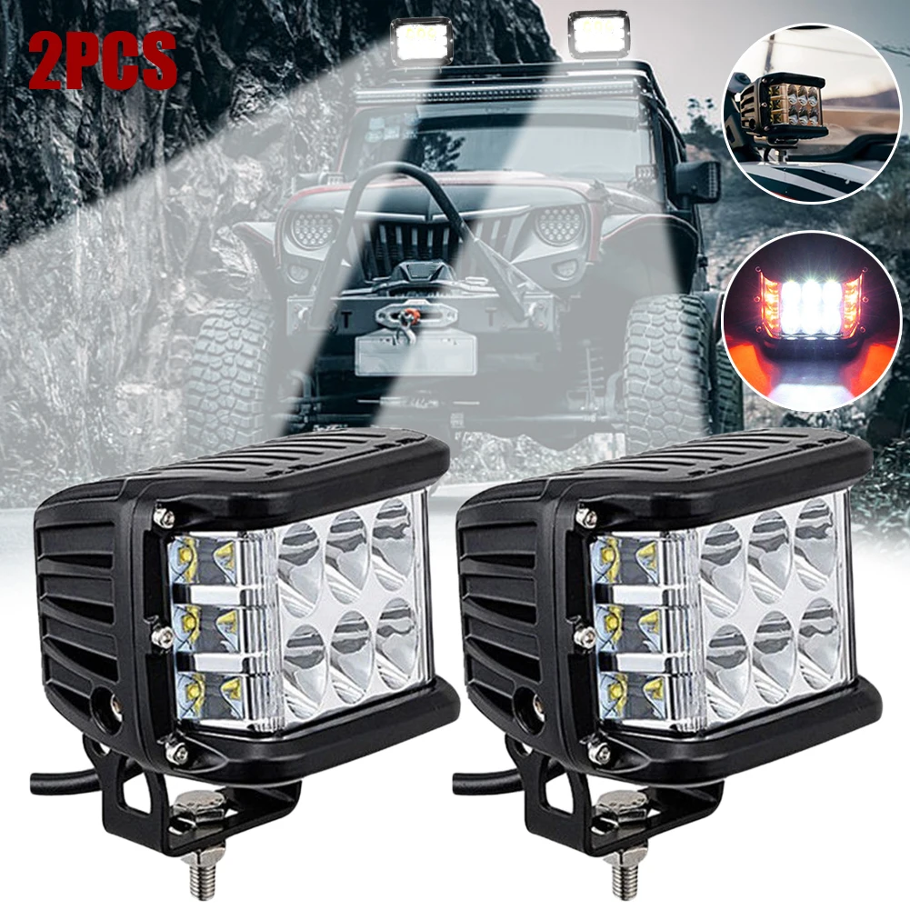 2x 4/" INCH 45W Side Shooter Pods Combo LED Work Light Strobe Lamp White /& Amber