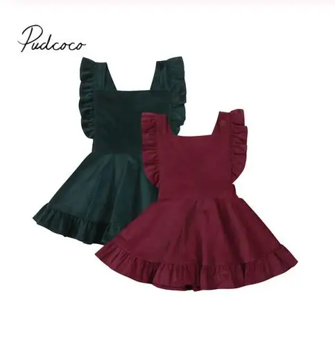 Новинка года; Брендовое вельветовое платье для маленьких девочек однотонное платье до колена с бантом и оборками без рукавов Летнее Открытое платье От 6 месяцев до 5 лет